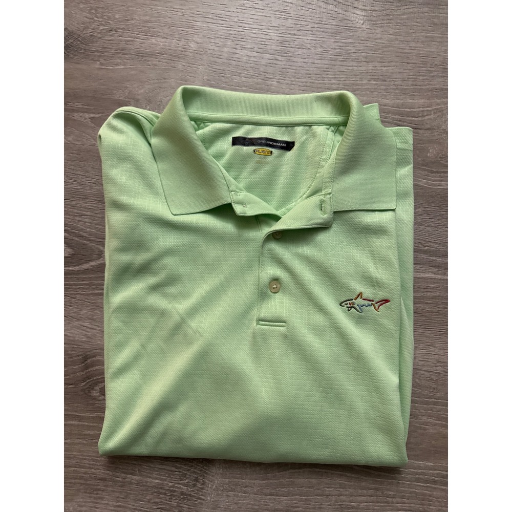 Greg Norman Play Dry Golf Polo Shirt Mens Light Green Shark Logo Short Sleeve XL